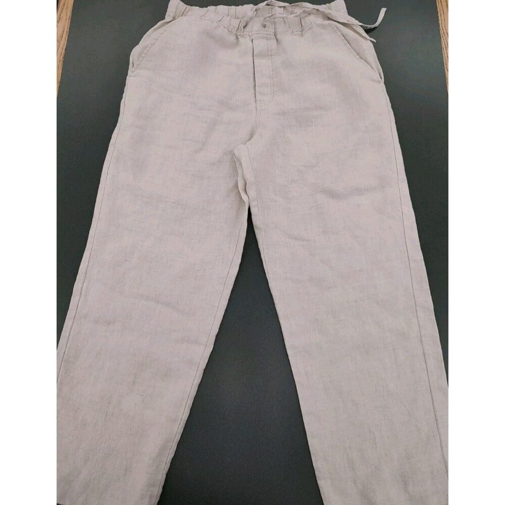 Women's Weekendz Off 100% Linen Pants Natural Size Medium Drawstring Wide Leg